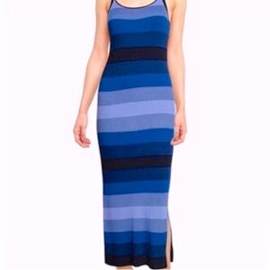 Banana Republic Splash Ribbed Knit Tank Style Striped Dress Blue Size Me…